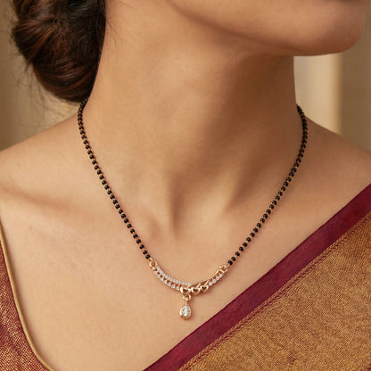 Traditional black bead chain with modern teardrop mangalsutra pendant