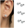 Silver Plated Crystal Cluster Stud Earrings – Combo Pack of 3