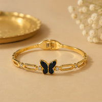 Gold Tone Black Butterfly Charm Bracelet with Crystal Accents for Women and Girls