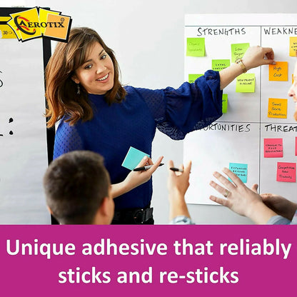 Aerotix 3x3 Inch Neon Sticky Note Pad 75mm Self Adhesive Re-Stick Memo Notes for Office