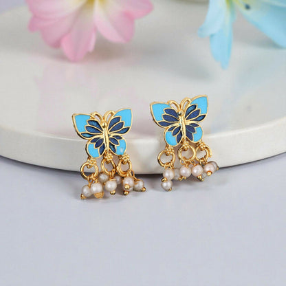 Gold-Plated Meenakari Butterfly Motif Necklace and Earring Set