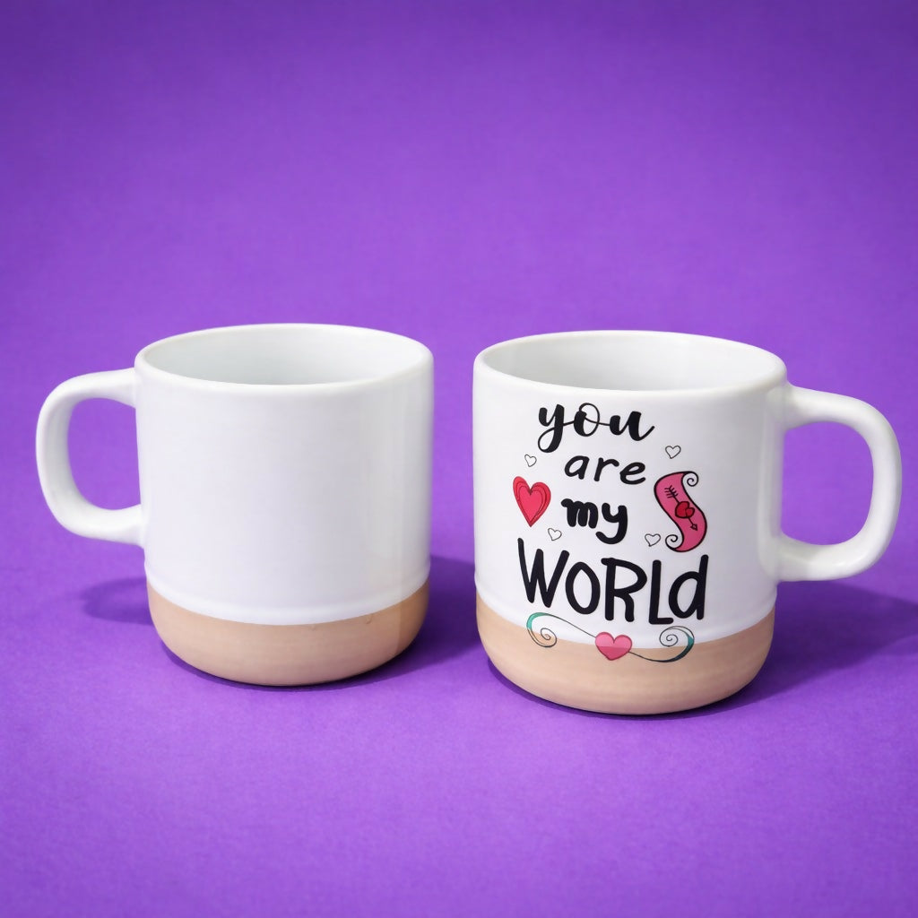 Printed Ceramic Coffee Mug with Wooden Base Romantic Gift Cup