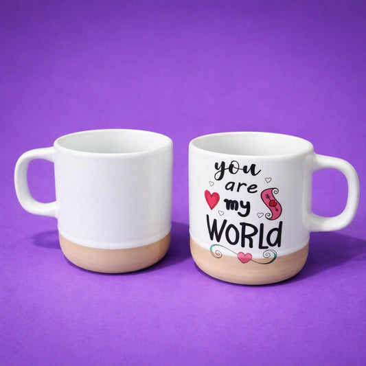Printed Ceramic Coffee Mug with Wooden Base Romantic Gift Cup