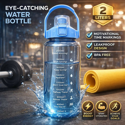 2-Litre Motivational Water Bottle with Time Marker & Straw | 2000ml Large Capacity BPA-Free Sports Bottle | Leak-Proof Gym Bottle for Fitness, Workout & Outdoor Activities