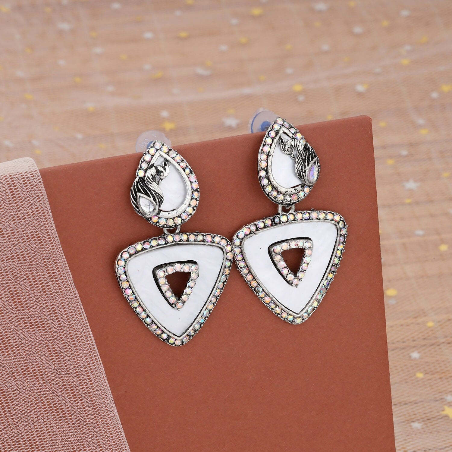 Elegant Oxidised Traingle Drop Jhumka Earrings