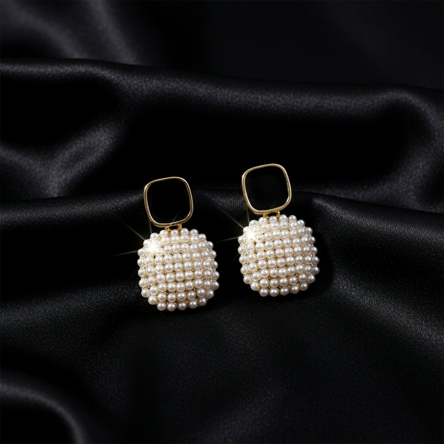 Elegant Black & Pearl Statement Drop Earrings for Women