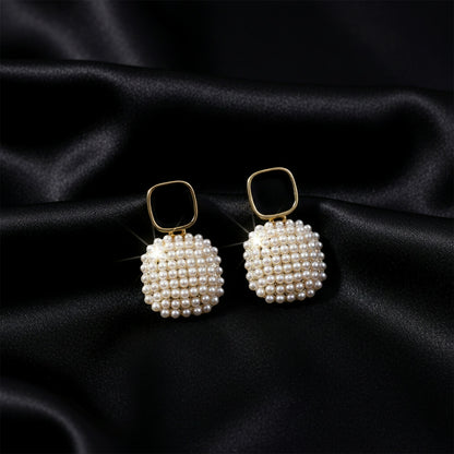 Elegant Black & Pearl Statement Drop Earrings for Women
