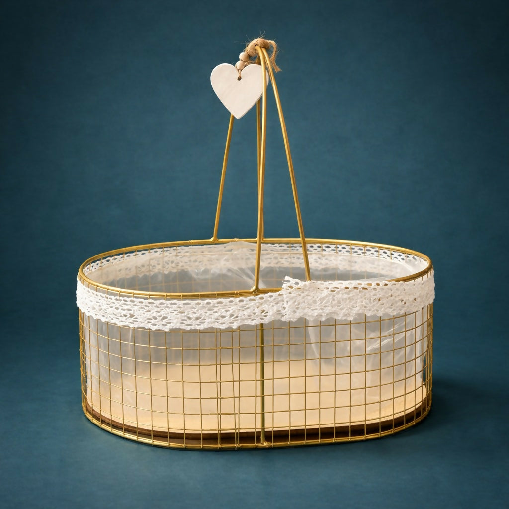 Metal Wire Storage Basket with Handle and Fabric Lining Organizer