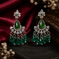 Elegant Oxidized Silver-Tone Emerald Green Crystal Drop Earrings – Ethnic Chandbalis with Sparkling Stones