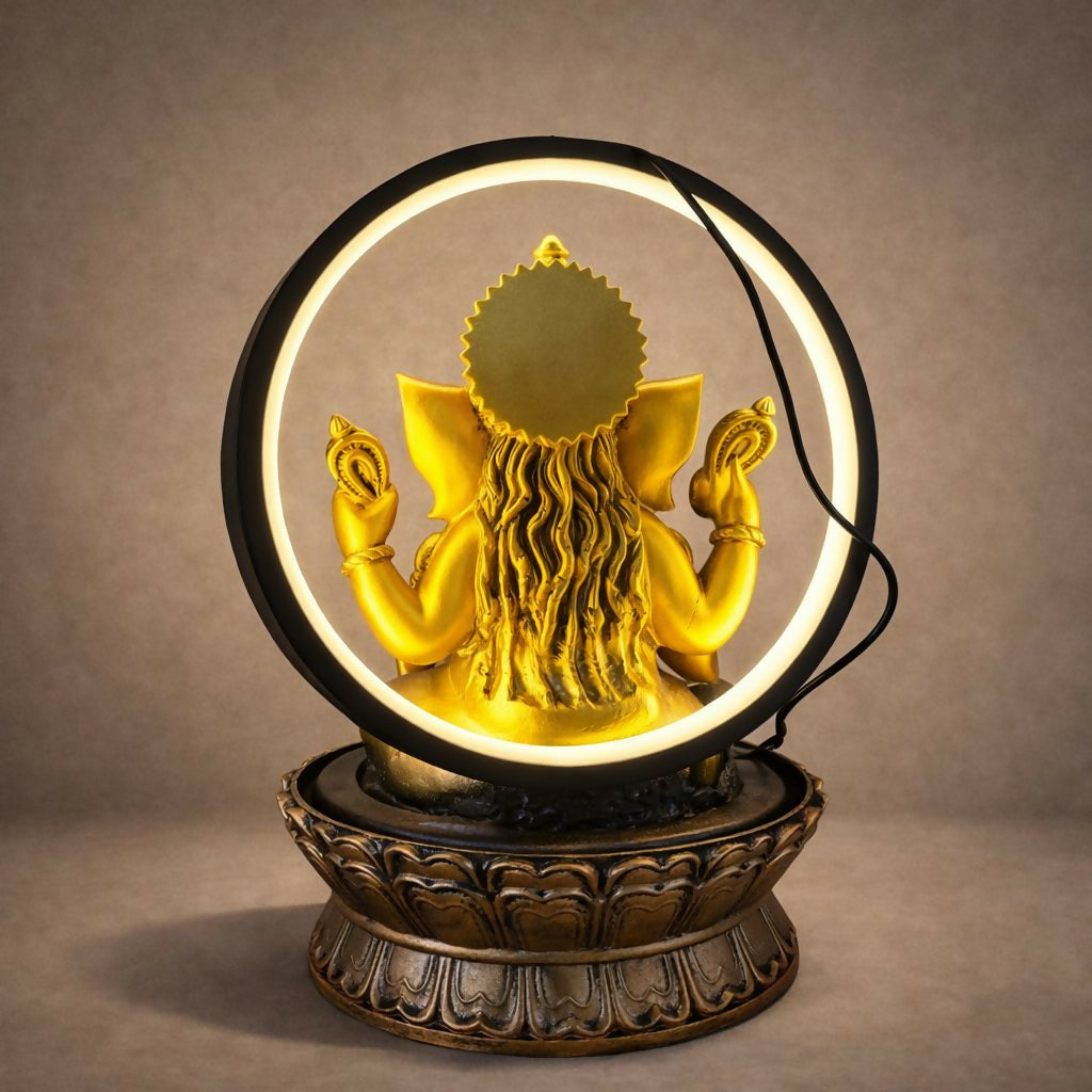 Lord Ganesha LED Water Fountain with Halo Ring Light