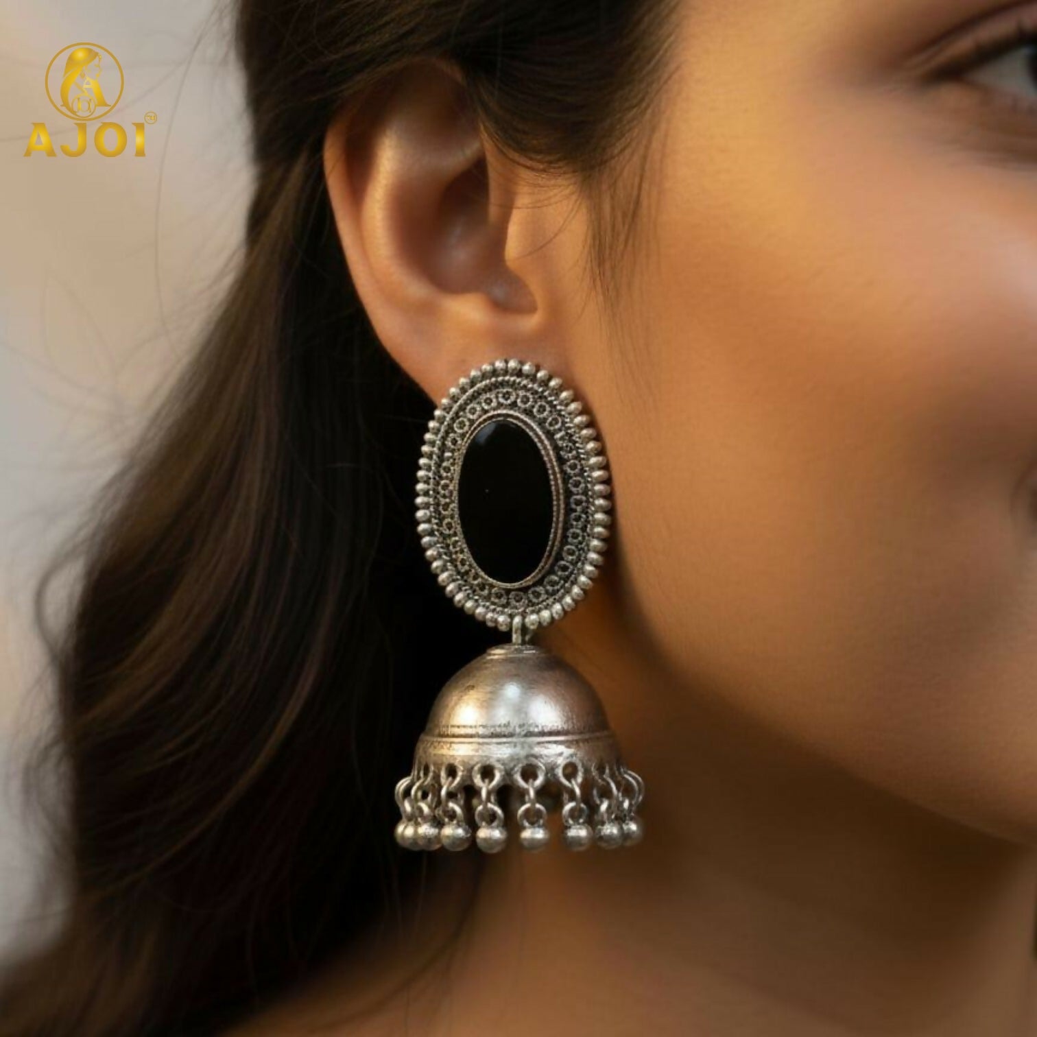 Antique Silver Mirror Jhumka Earrings