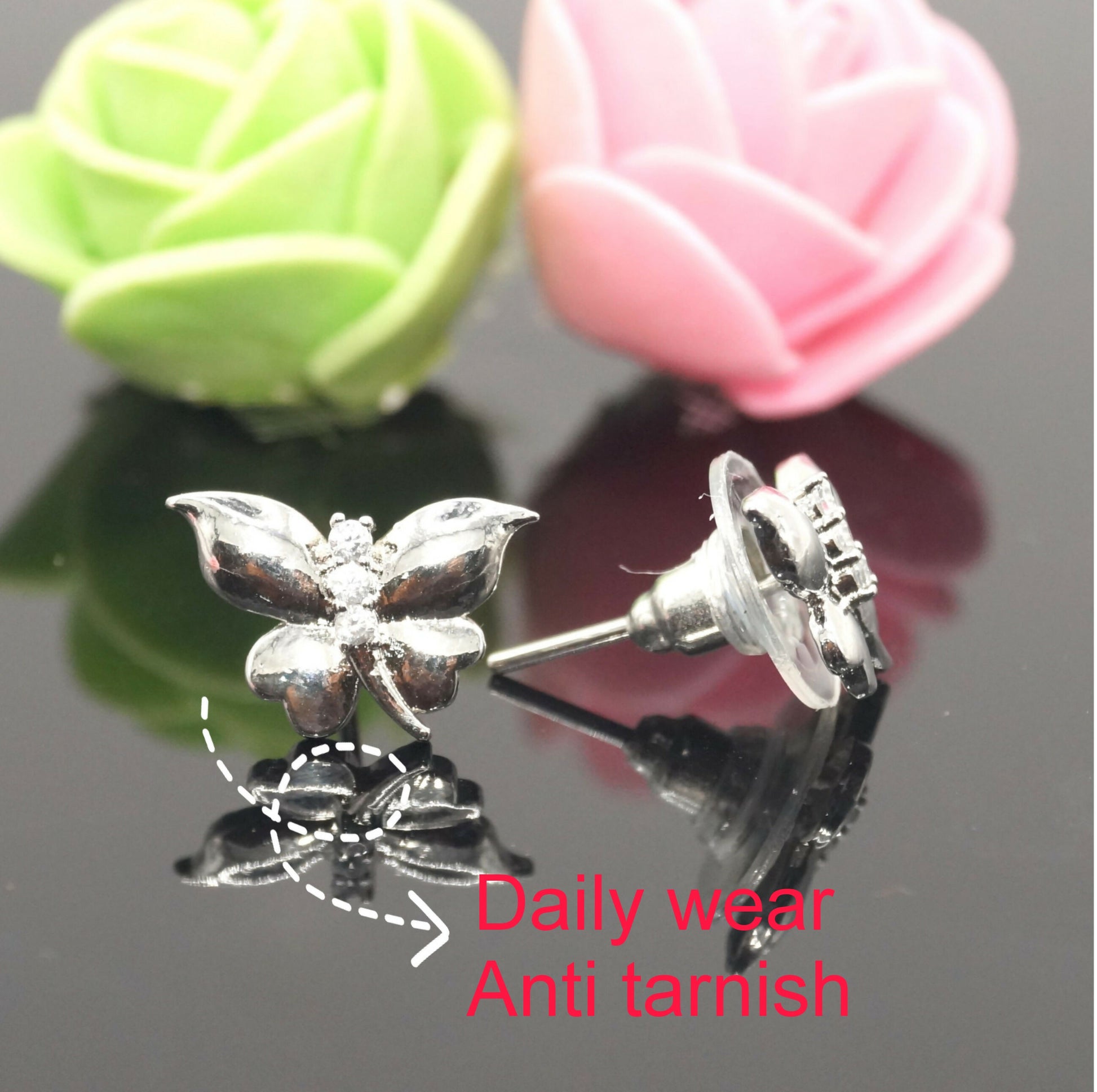Diamond Accent Sterling Silver Butterfly Stud Earrings for Women and girls