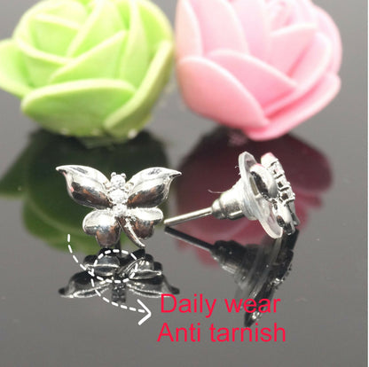 Diamond Accent Sterling Silver Butterfly Stud Earrings for Women and girls