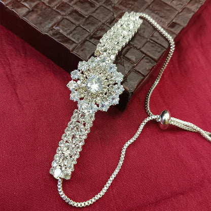 Silver Plated Ad Stone Adjustable Bracelet