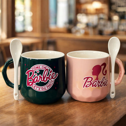 Stylish Couple Ceramic Coffee Mug Set with Spoon & Gift Box (Set of 2)
