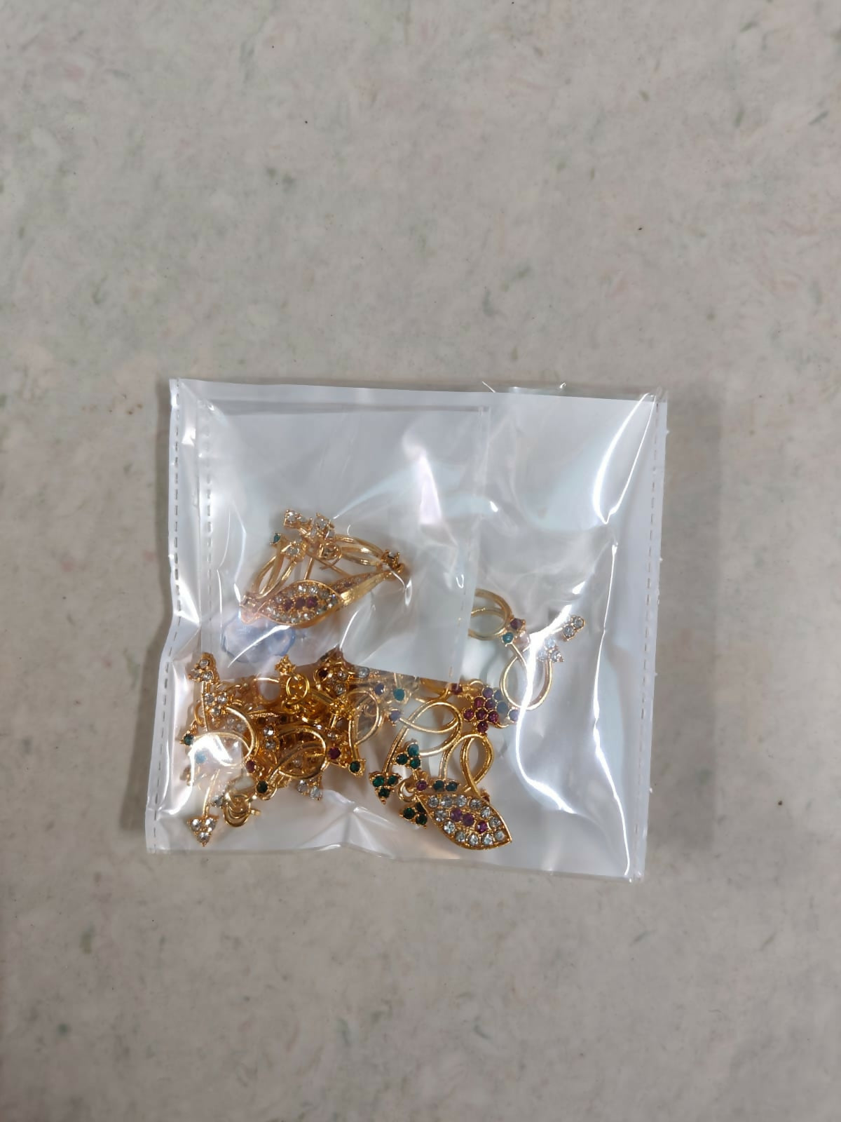 Elegant Gold-Toned Floral & Green-Pink Stone Set