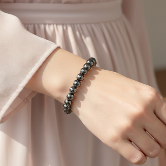 Natural Black Hematite Round Shape Beads Bracelet