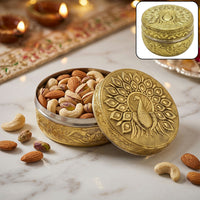 Traditional Handcrafted Stainless Steel Storage Box with Embossed Peacock Lid – Decorative Gift Container