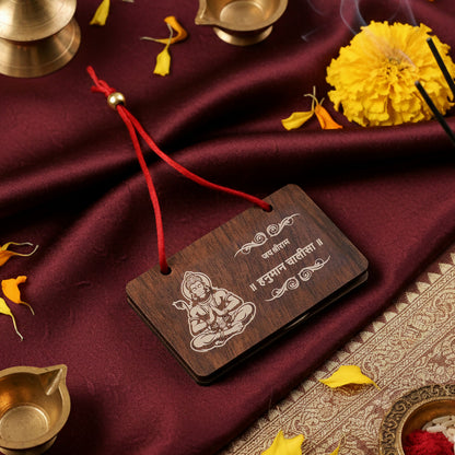 Wooden Hanuman Chalisa Prayer Book, Engraved Hindu Devotional Scripture for Home Temple