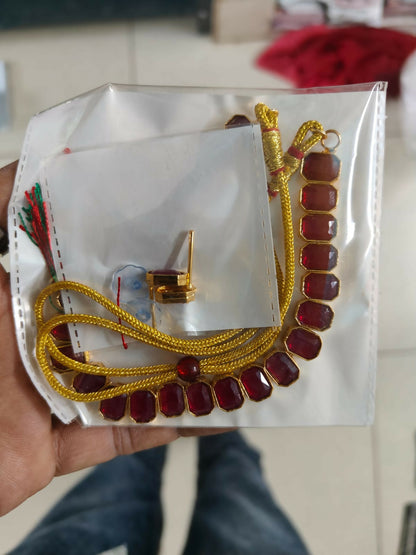 Regal Gold-Toned Choker Set with Ruby/Maroon Stones