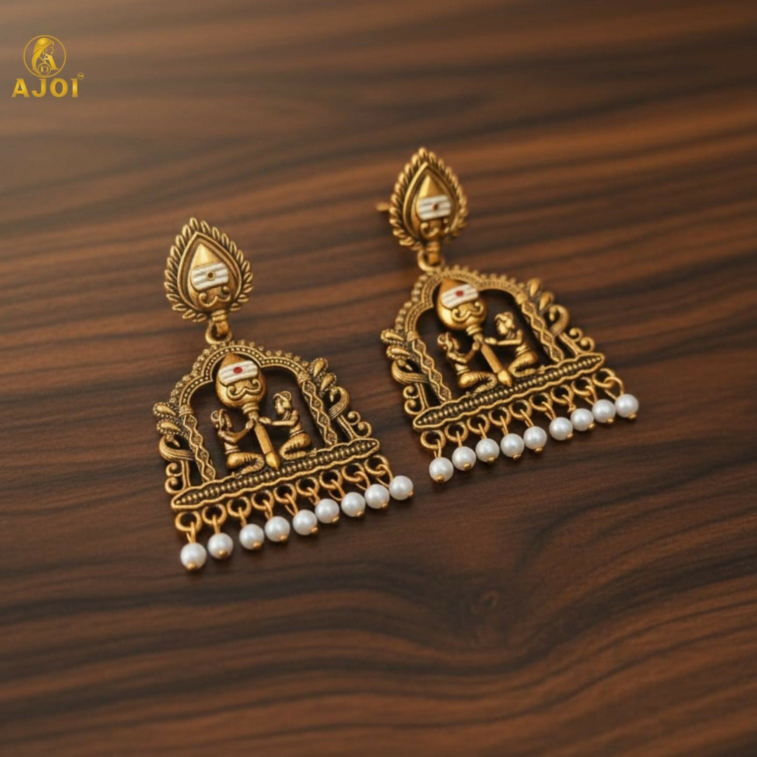 Royal Temple Muse Gold-Tone Jhumka Earrings with Pearl Danglers