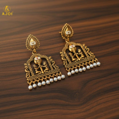 Royal Temple Muse Gold-Tone Jhumka Earrings with Pearl Danglers