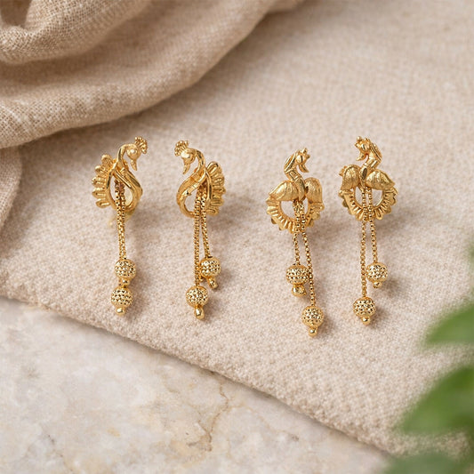 Classic Peacock Gold-Plated Dangling Earrings for Festive Wear (2 Pair)