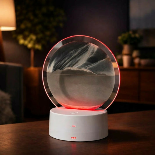 Grey Moving Sand Art LED Table Lamp Round Decorative Night Light