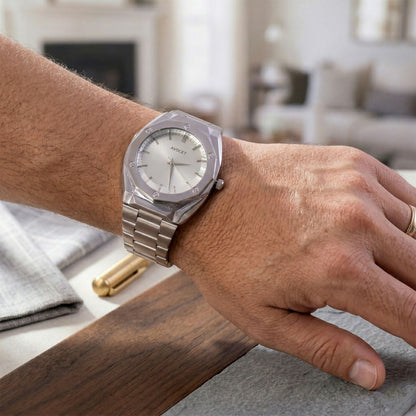 Elegant Silver Analog Wrist Watch with Classic Dial & Premium Metal Strap