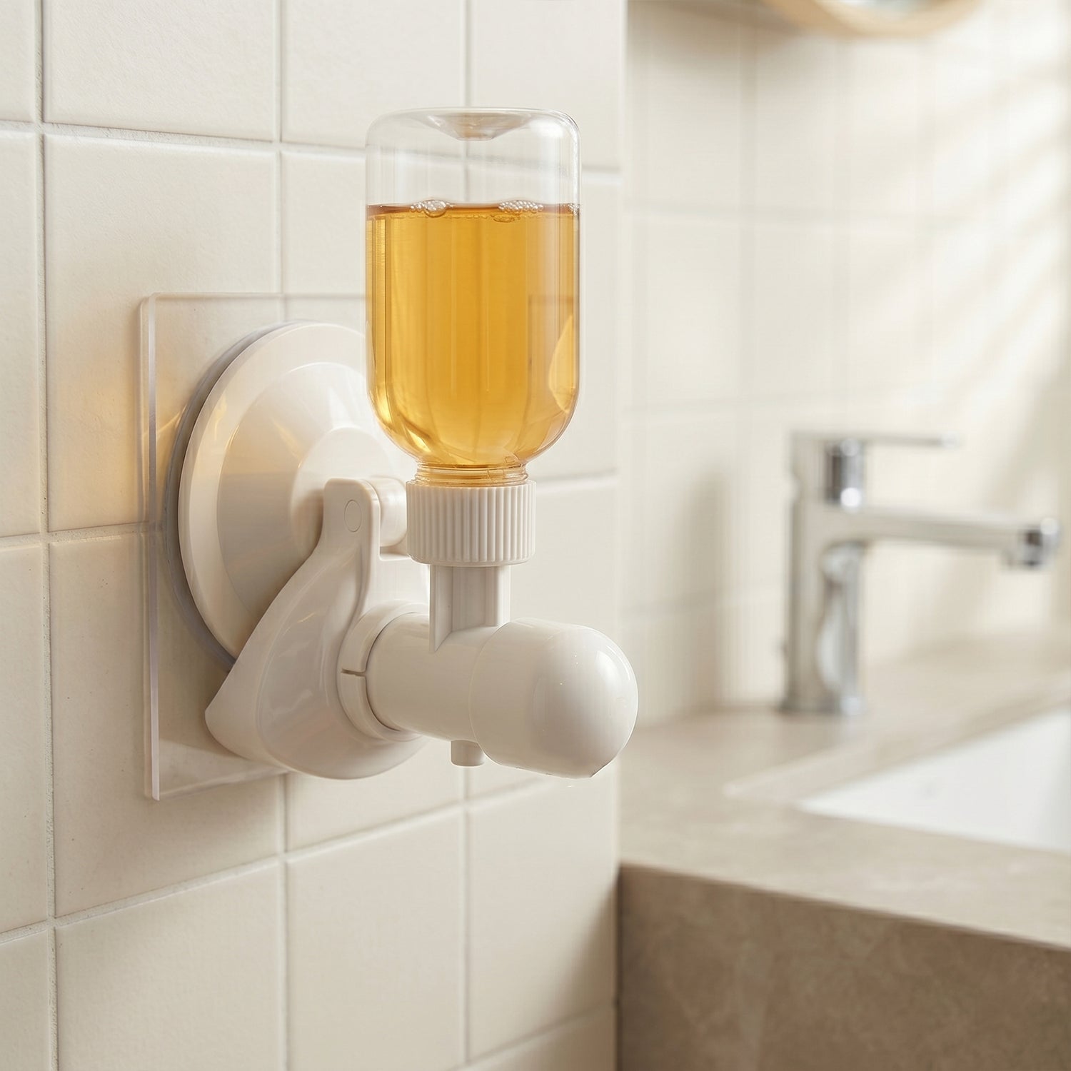 Wall-Mount Liquid Soap Dispenser with Suction Cup - 1 Pc