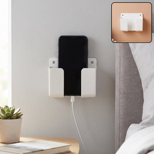 Self adhesive wall mounted mobile phone holder with charging slot