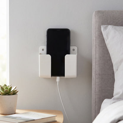 Phone resting in the wall holder while charging