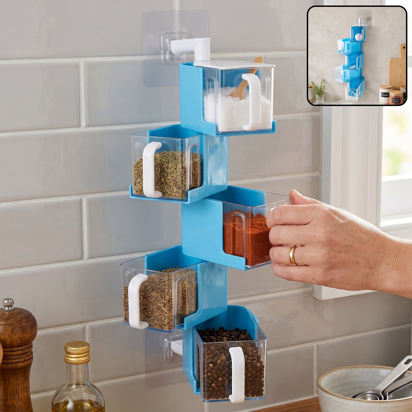 Plastic Rotating Seasoning Box 5 Layer Wall Mounted Spice Rack (1 Set)