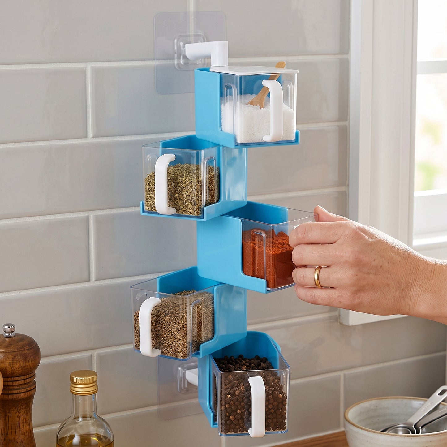 Plastic Rotating Seasoning Box 5 Layer Wall Mounted Spice Rack (1 Set)