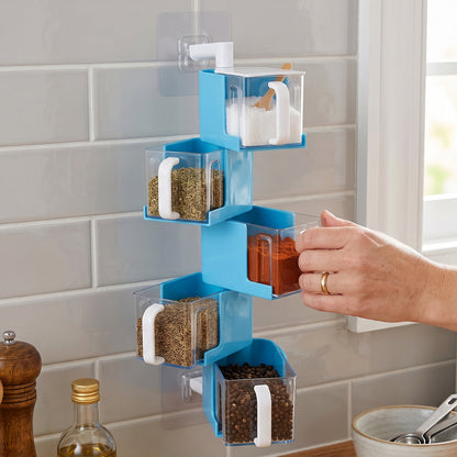 Plastic Rotating Seasoning Box 5 Layer Wall Mounted Spice Rack (1 Set)