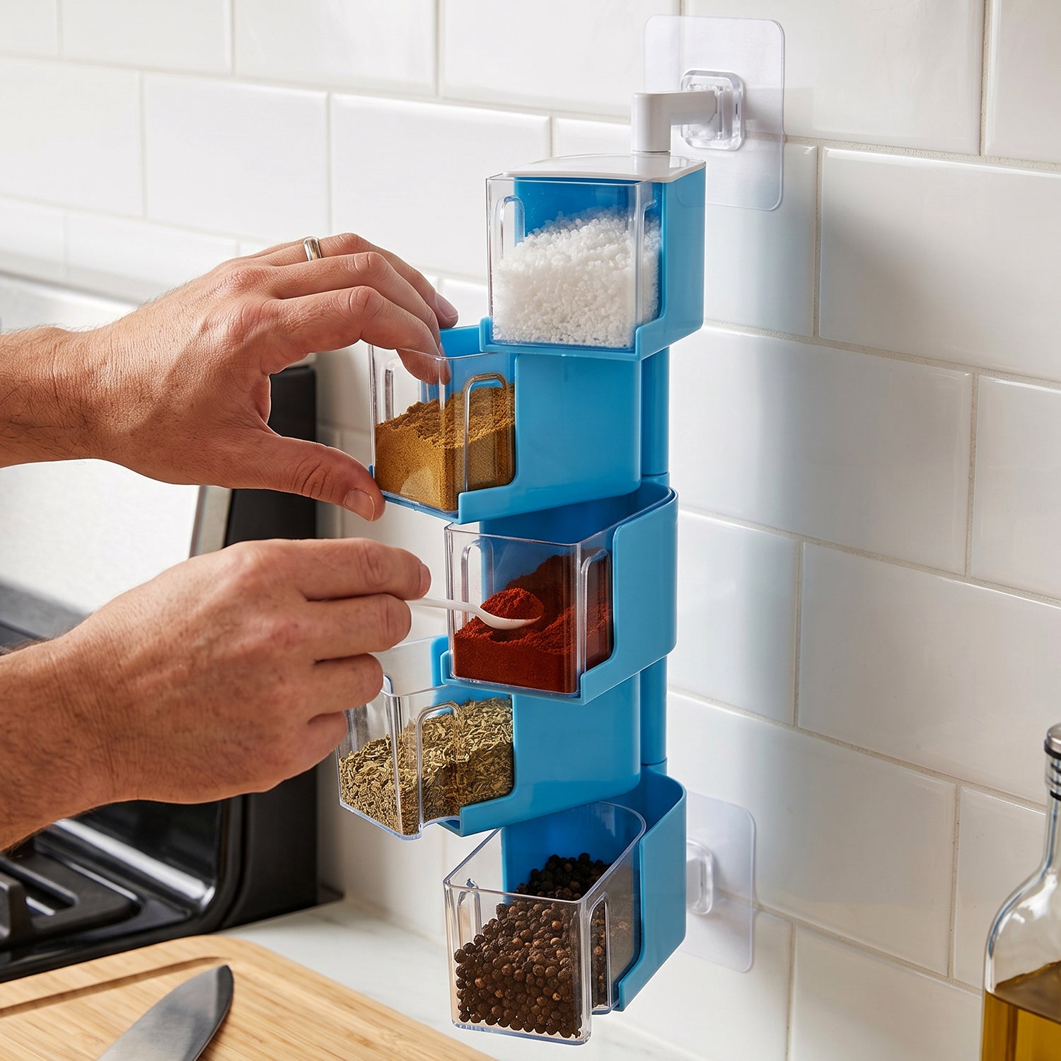 Plastic Rotating Seasoning Box 5 Layer Wall Mounted Spice Rack (1 Set)