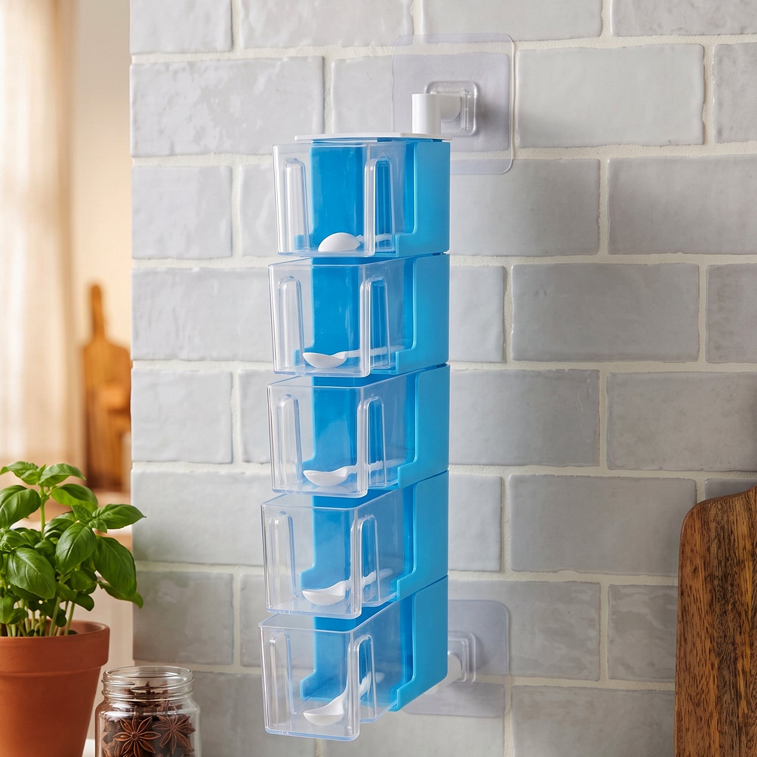 Plastic Rotating Seasoning Box 5 Layer Wall Mounted Spice Rack (1 Set)