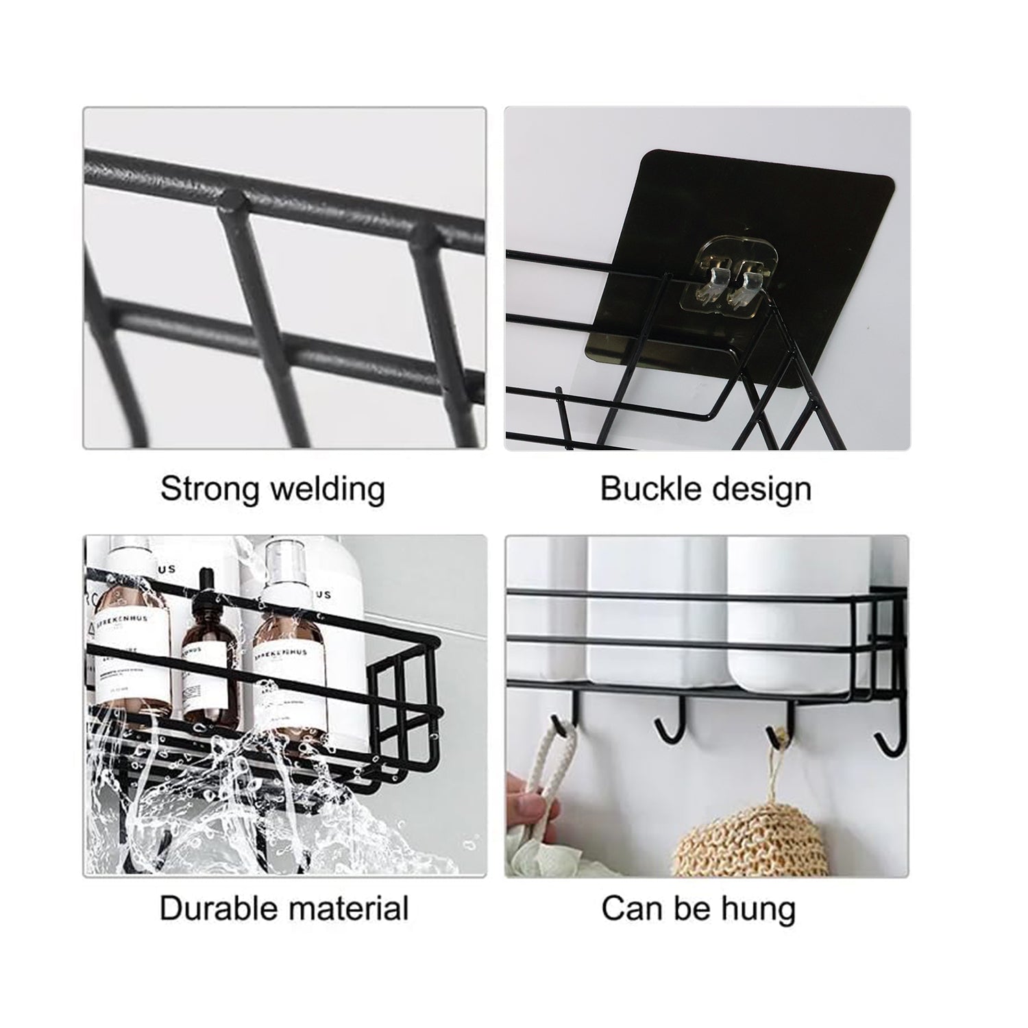 Heavy-Duty Self-Adhesive Wall Storage Baskets with Hooks (Pack of 2)