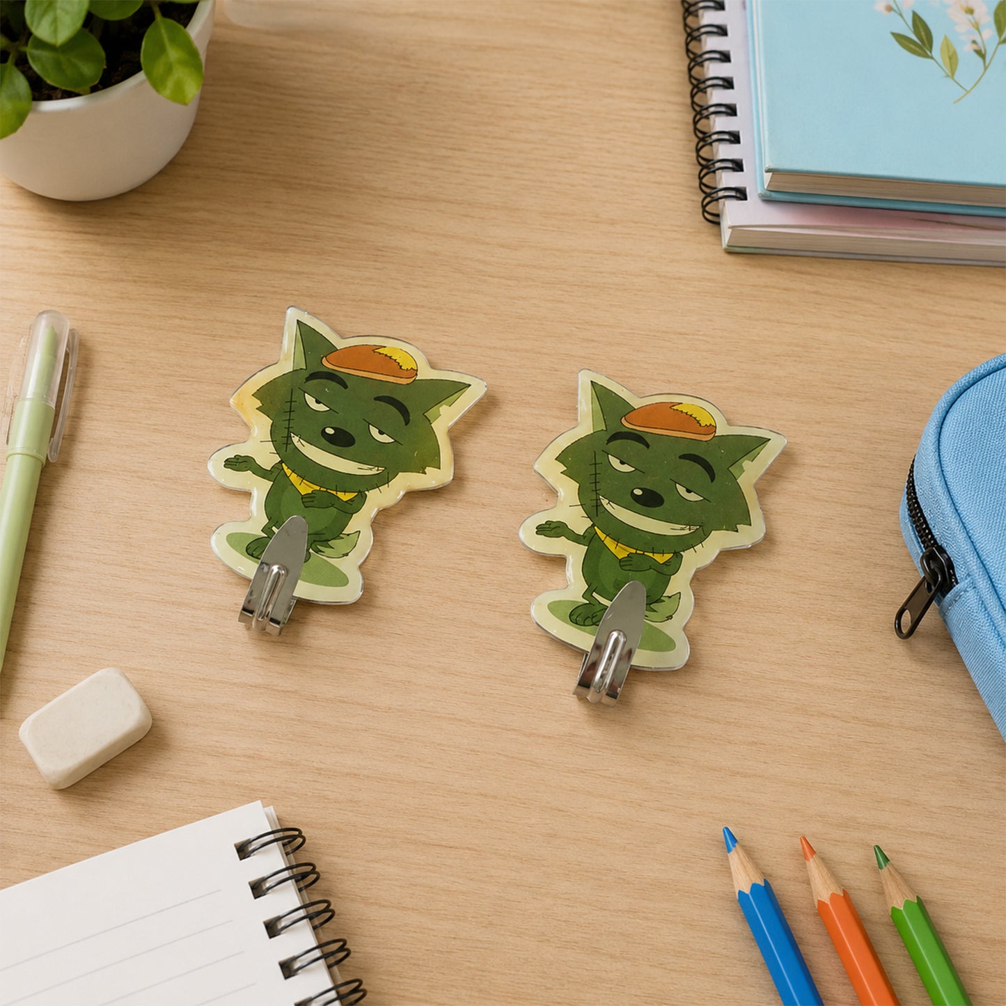 Cartoon Self Adhesive Wall Hooks for Keys Bags Towels and Home Decor (2 Pc Set)