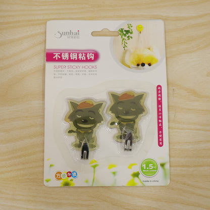Cartoon Self Adhesive Wall Hooks for Keys Bags Towels and Home Decor (2 Pc Set)