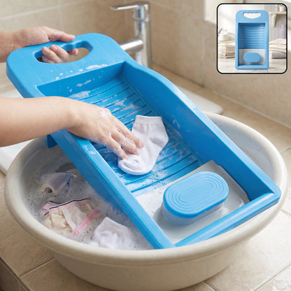 Portable Plastic Mini Washing Board with Soap Holder for Socks Laundry (1 Pc)