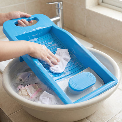 Portable Plastic Mini Washing Board with Soap Holder for Socks Laundry (1 Pc)