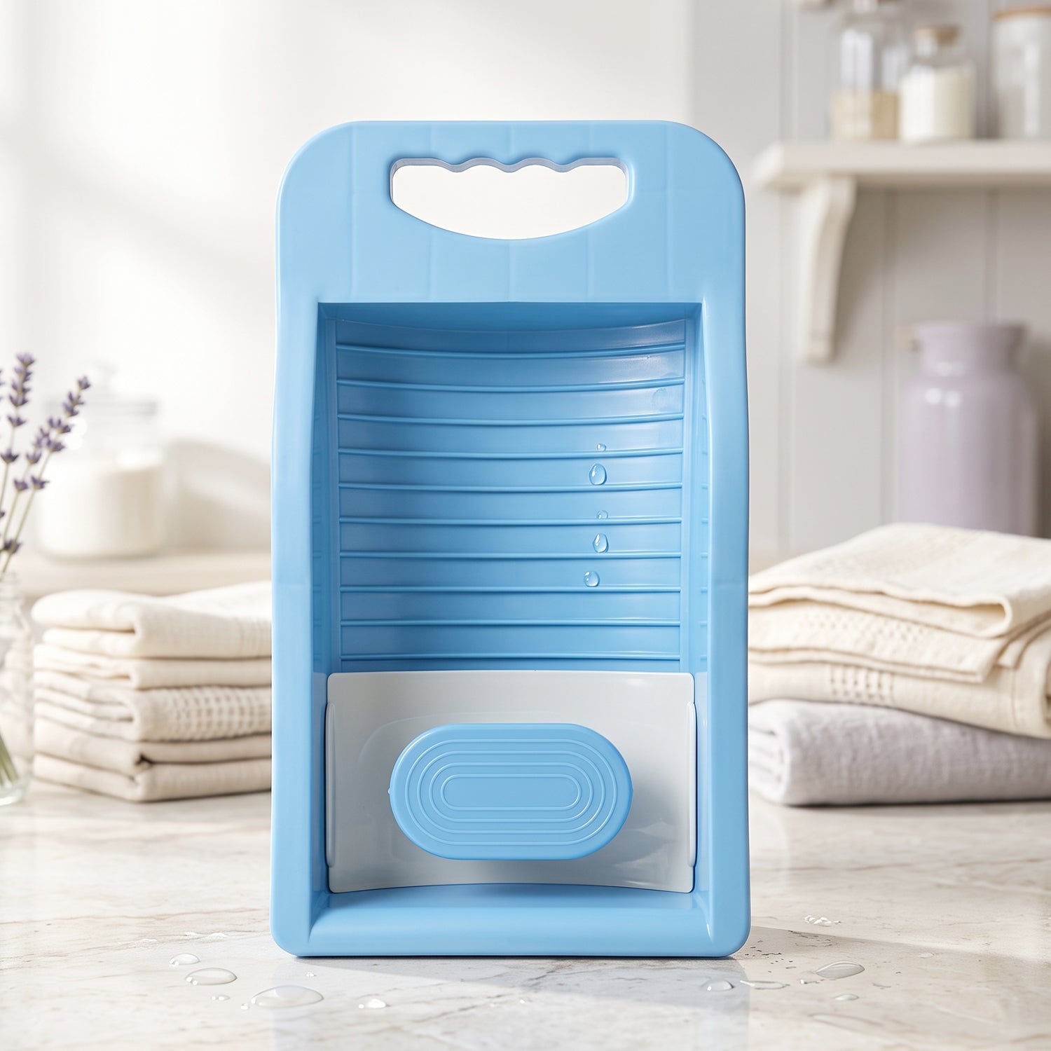 Portable Plastic Mini Washing Board with Soap Holder for Socks Laundry (1 Pc)