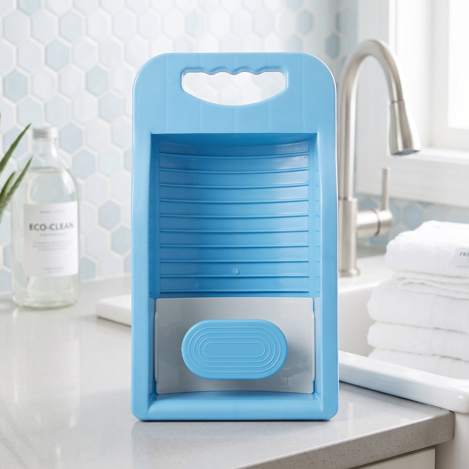Portable Plastic Mini Washing Board with Soap Holder for Socks Laundry (1 Pc)