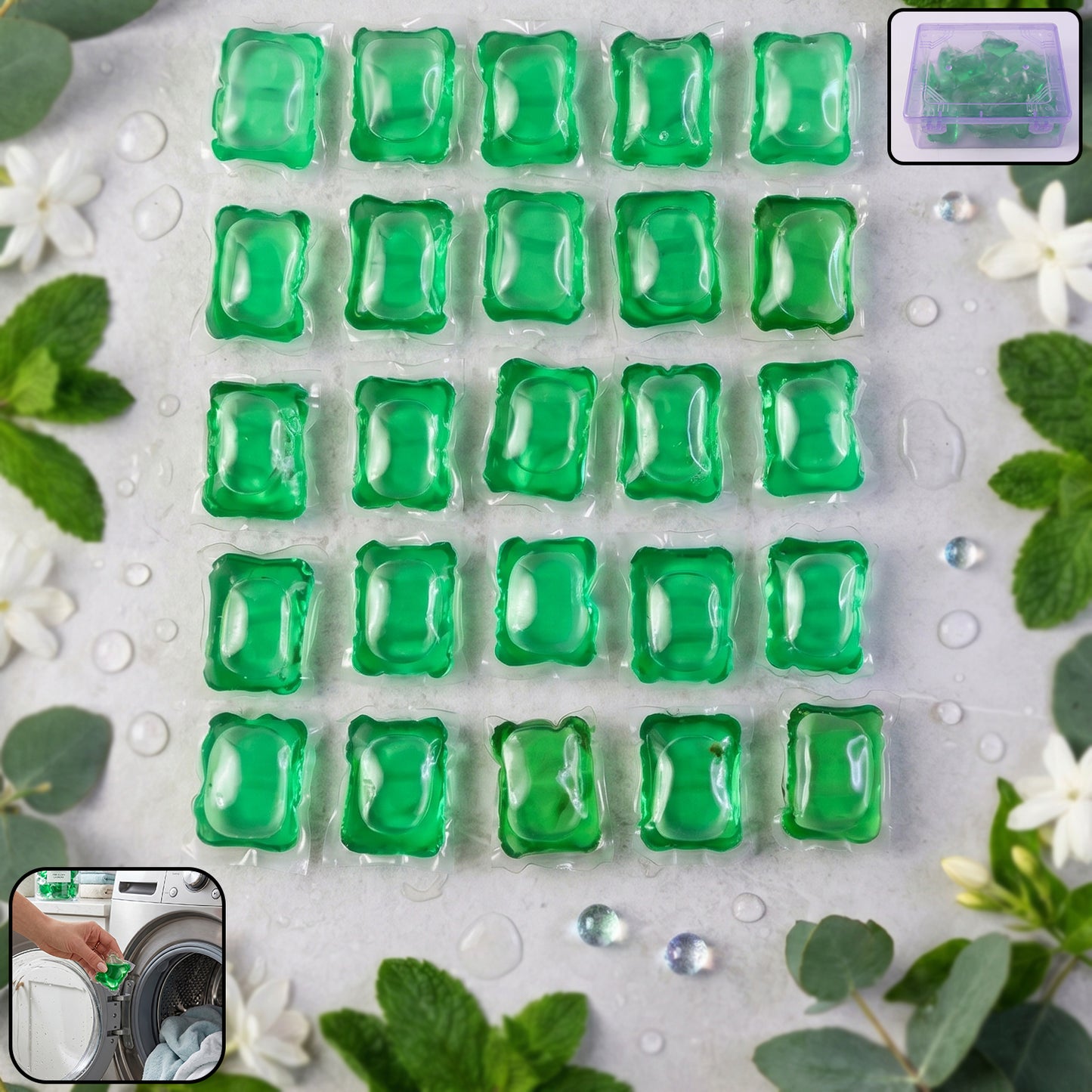 Plant-based washing detergent pods pack with 25 pods