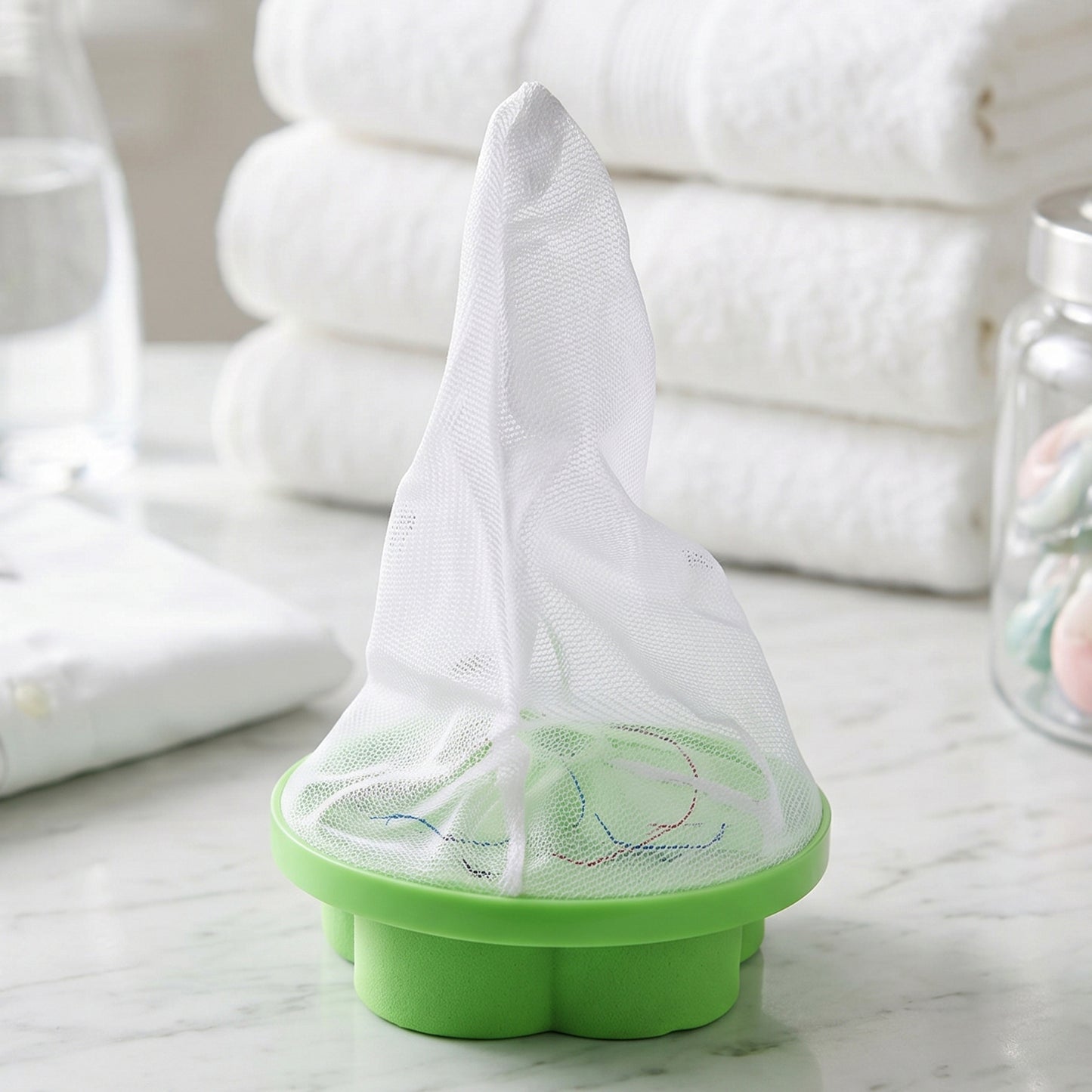ReusAble laundry lint catcher floating inside washing machine