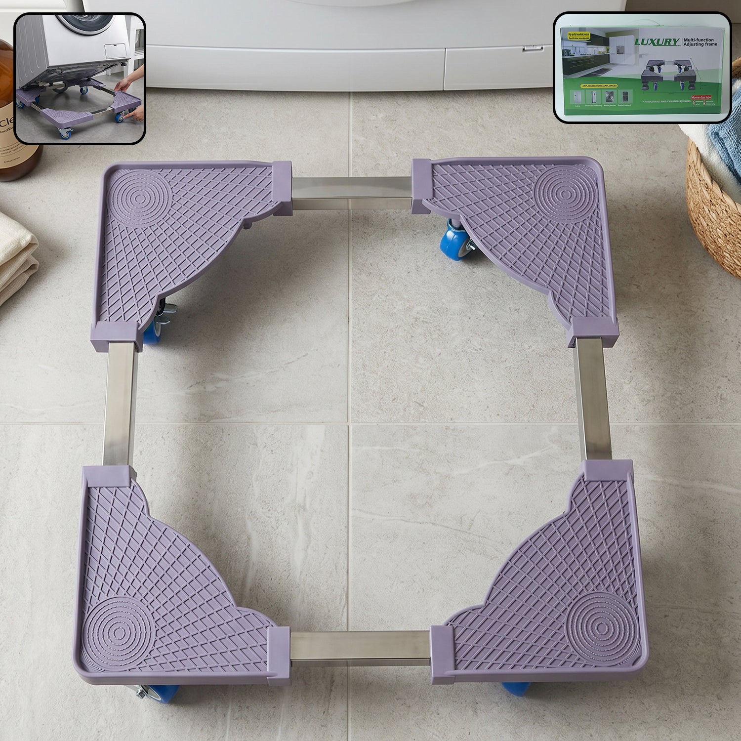 Adjustable Fridge and Washing Machine Stand with Wheels Movable Base (1 Pc)
