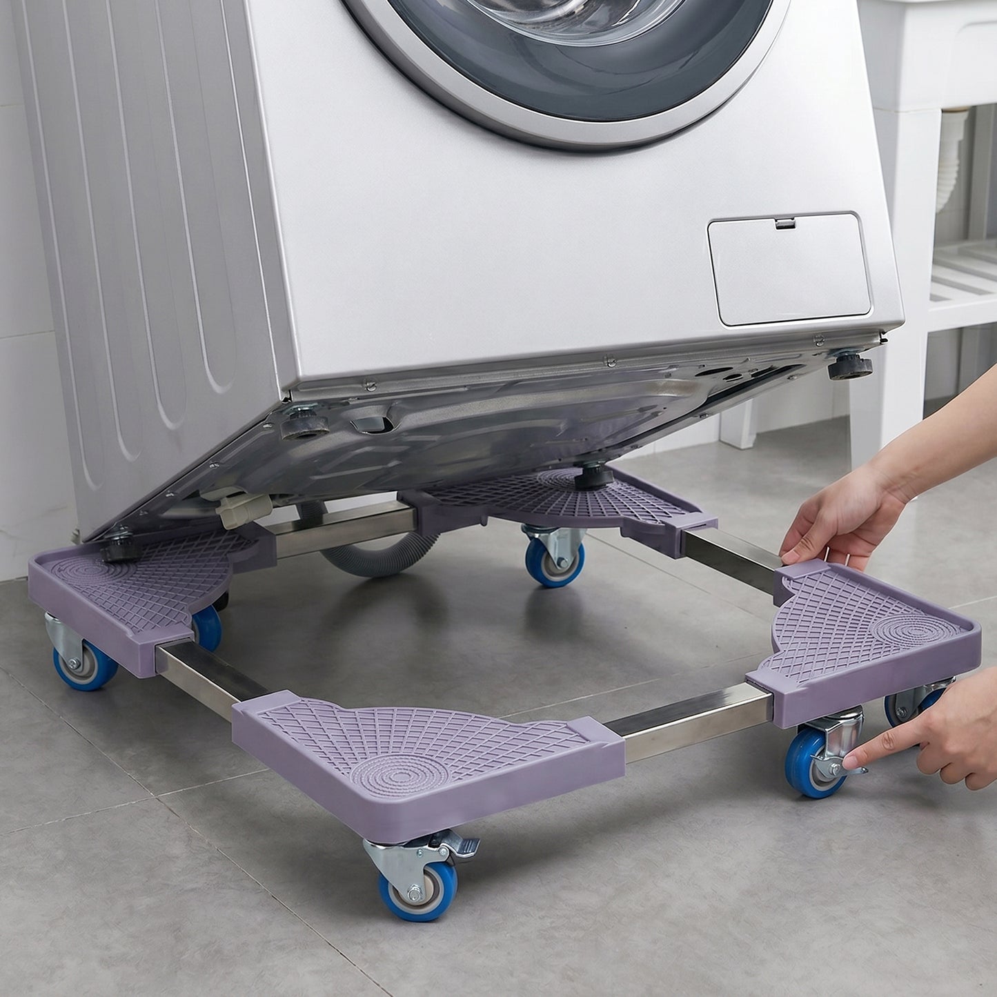 Adjustable Fridge and Washing Machine Stand with Wheels Movable Base (1 Pc)