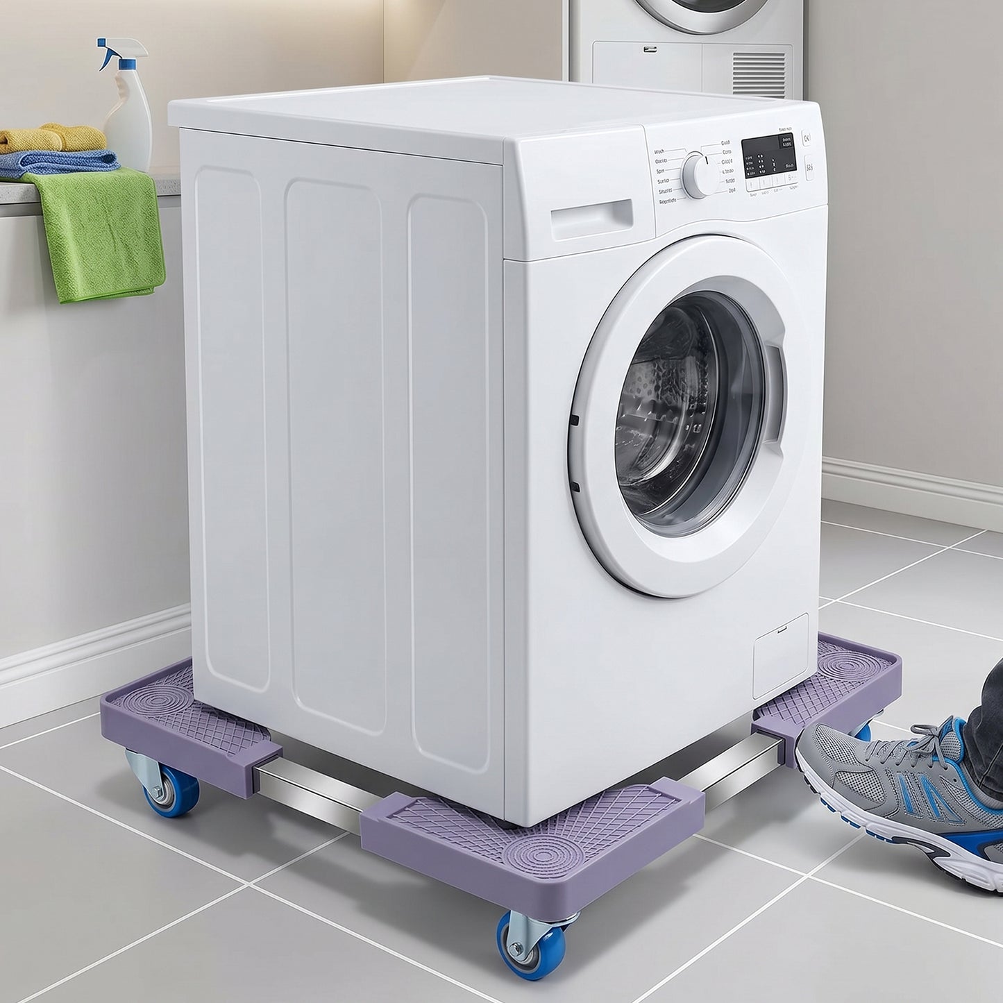 Adjustable Fridge and Washing Machine Stand with Wheels Movable Base (1 Pc)