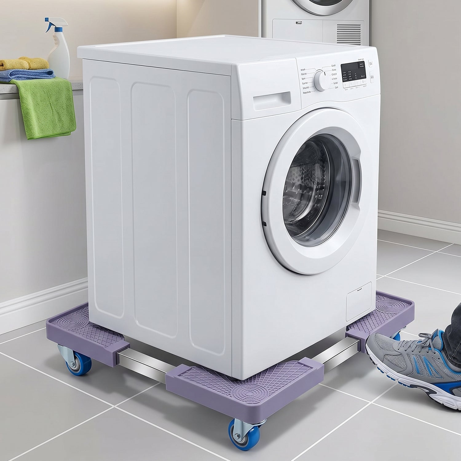 Adjustable Fridge and Washing Machine Stand with Wheels Movable Base (1 Pc)